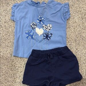 Mayoral Blue Floral Balloon Tee and Navy Shorts Kids Matching Set